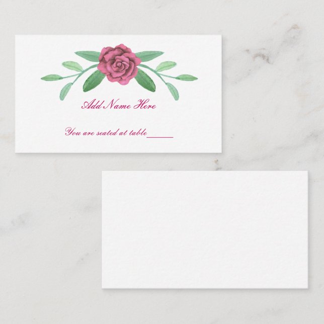 Pink Floral Greenery Foliage Table Flat Place Card (Front/Back)