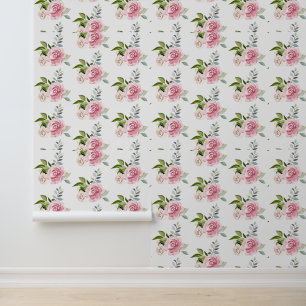 Pink Floral Greenery Foliage Watercolor Chic Wallpaper