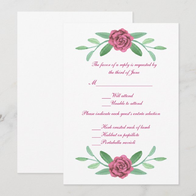Pink Floral Greenery Foliage Wedding Response Card (Front/Back)