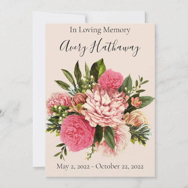 Pink Floral Greenery Funeral Memorial Program (Front)