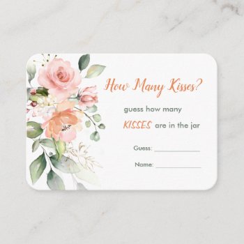 Pink Floral  Greenery Guess How Many Kisses Game Enclosure Card by IrinaFraser at Zazzle