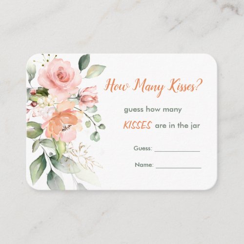 Pink floral greenery Guess How Many Kisses Game Enclosure Card