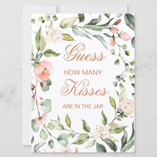 Pink floral greenery Guess How Many Kisses Game Invitation