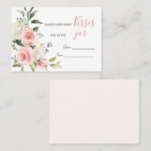 Pink Floral Greenery How Many Kisses in Jar Game Place Card