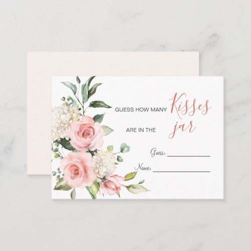 Pink Floral Greenery How Many Kisses in Jar Game Place Card