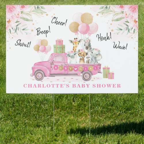 Pink Floral Greenery Jungle Animals Baby Shower Sign