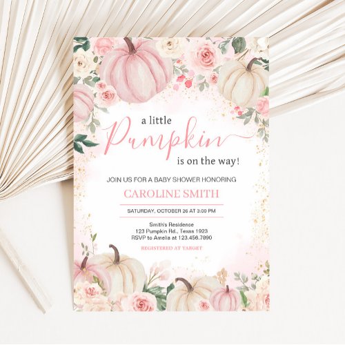 Pink Floral Greenery Little Pumpkin Invitation