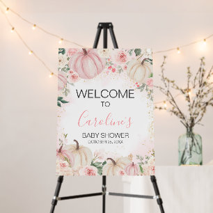 Pink Floral Greenery Little Pumpkin Welcome Sign