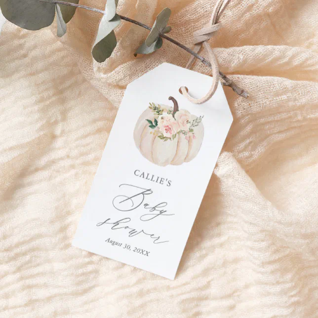 Pink Floral Greenery Pumpkin Baby Shower Gift Tags | Zazzle