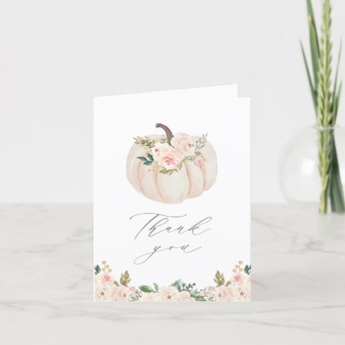 Pink Floral Greenery Pumpkin Baby Shower Thank You Card