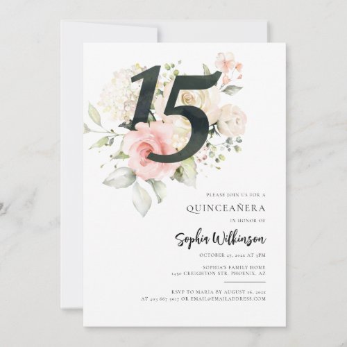 Pink Floral Greenery Quinceanera Celebration Invitation