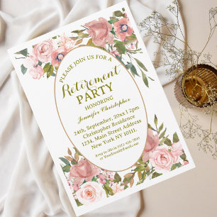 Pink Floral Greenery Retirement Retirement Party Invitation