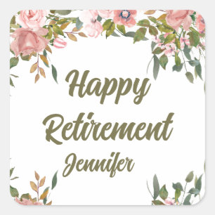 Pink Floral Greenery Rustic Boho Happy Retirement Square Sticker