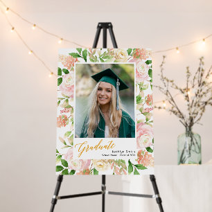 Pink Floral Greenery Script Girl Photo Graduation Foam Board