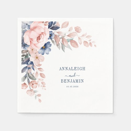 Pink Floral Greenery Watercolor Wedding Paper Napkins