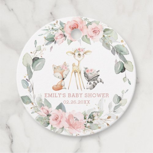 Pink Floral Greenery Woodland Baby Shower Birthday Favor Tags
