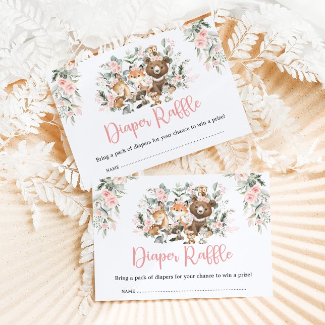 Pink Floral Greenery Woodland Diaper Raffle Enclosure Card (Creator Uploaded)