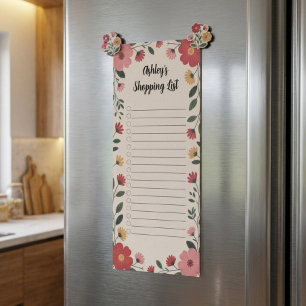 Pink Floral Grocery Shopping List Magnetic Notepad