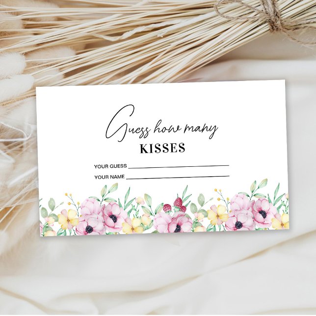 Pink Floral guess how many kisses bridal game Enclosure Card (Creator Uploaded)