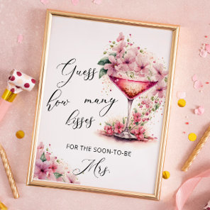 Pink Floral Guess How Many Kisses Bridal Shower Poster