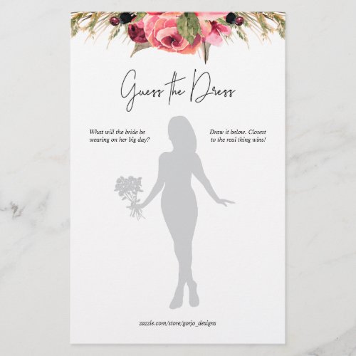 Pink Floral Guess the Dress Bridal Shower Game