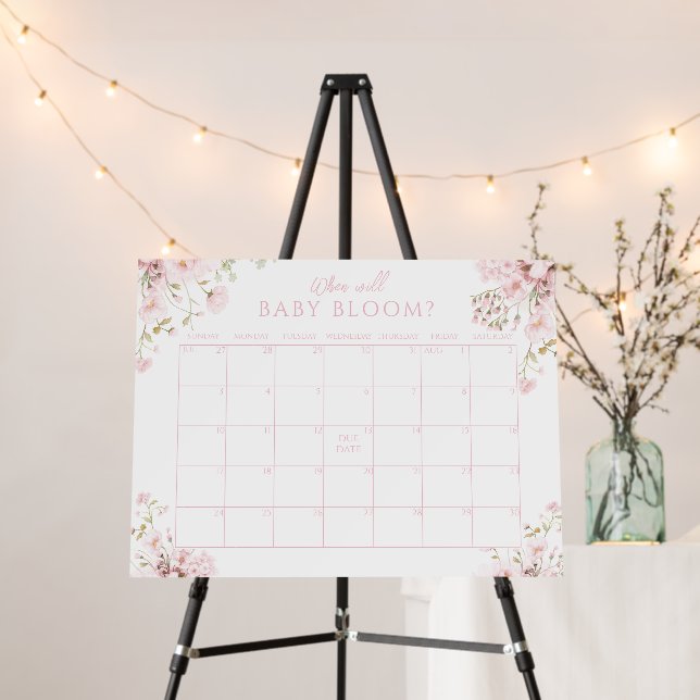 Pink Floral Guess When Will Baby Bloom Callendar Foam Board (In Situ (Stand))