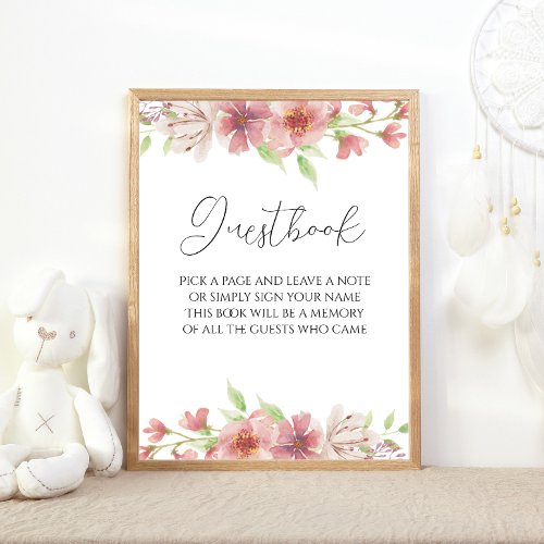 Pink Floral Guestbook Sign Poster