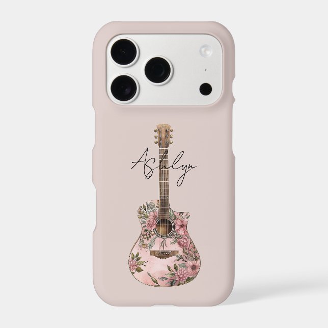 Pink Floral Guitar iPhone Case (Back)