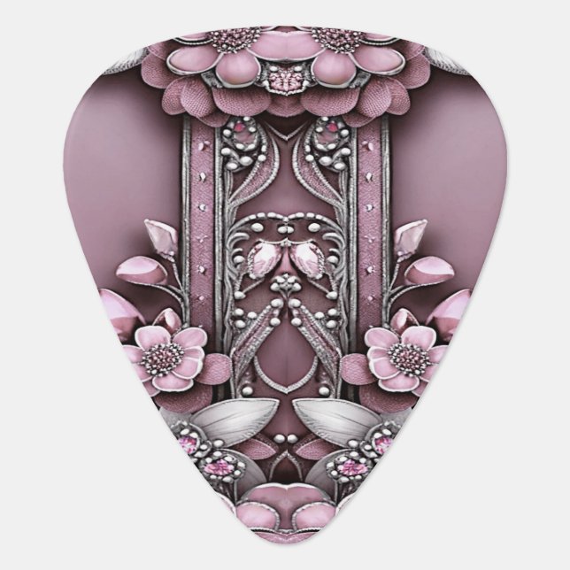 Pink Floral Guitar Pick (Front)