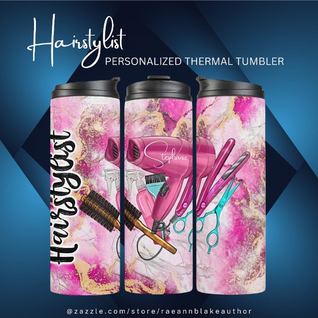 Pink Floral Hairstylist Personalized Thermal Tumbler (Creator Uploaded)