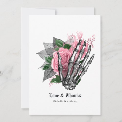 Pink Floral Halloween Gothic Thank You Card