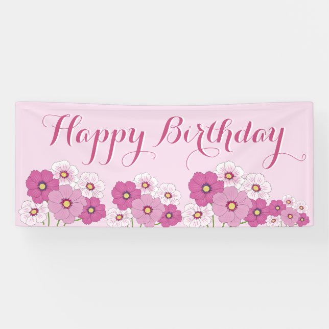 Pink Floral Happy Birthday Banner (Horizontal)
