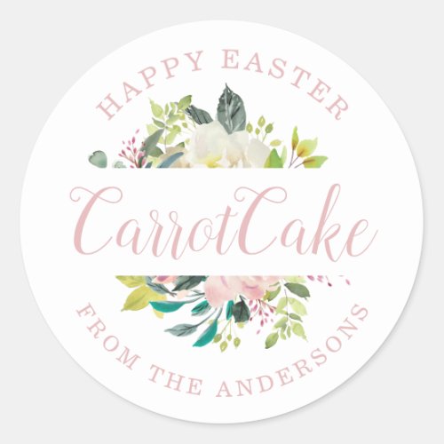 Pink Floral Happy Easter Homemade Baking Gift Classic Round Sticker