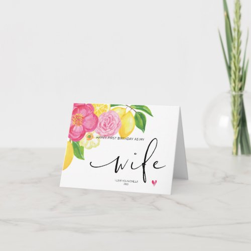 Pink Floral Happy First Birthday As My Wife Gift Card