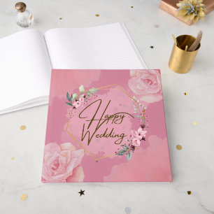 Pink Floral Happy Wedding Guest Book