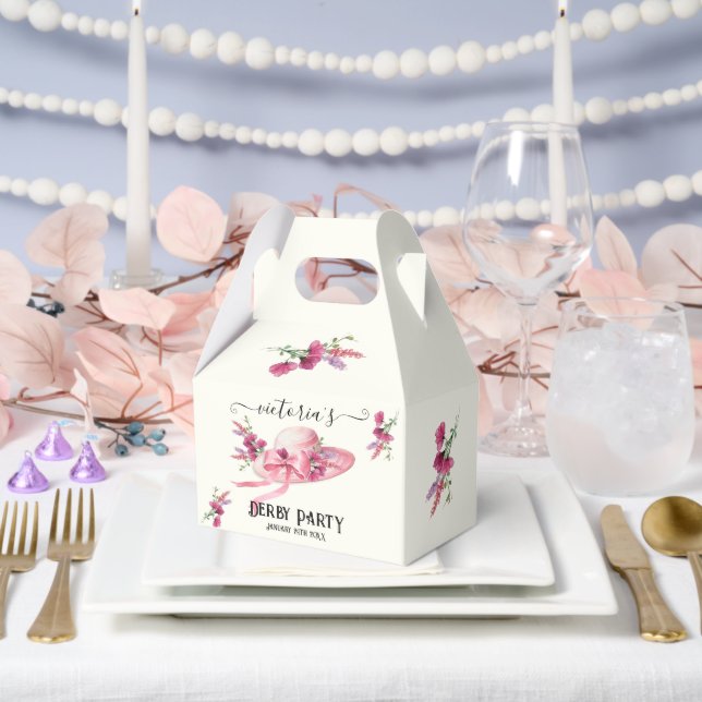 Pink floral Hat Derby Bridal Shower Favor Boxes (Wedding)