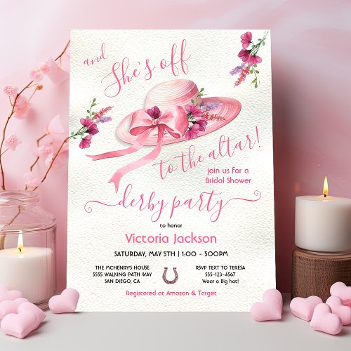 Pink floral Hat Derby Bridal Shower Invitation