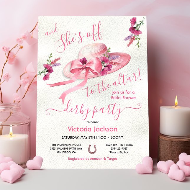 Pink floral Hat Derby Bridal Shower Invitation (Creator Uploaded)