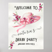 Pink floral Hat Derby Bridal Shower Welcome Sign