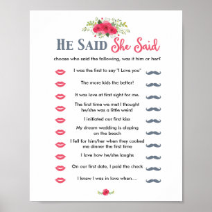 Pink Floral He Said She Said Game Poster