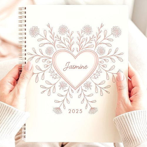 Pink Floral Heart 2025 Custom Name Planner