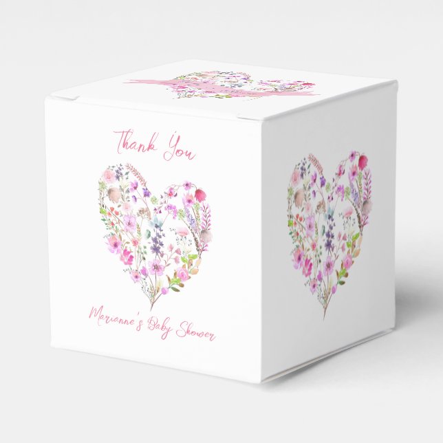 Pink Floral Heart Baby In Bloom Baby Shower Favor Boxes (Front Side)