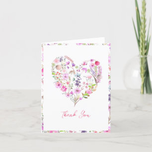 Pink Floral Heart Baby In Bloom Baby Shower Letterpress Thank You Card