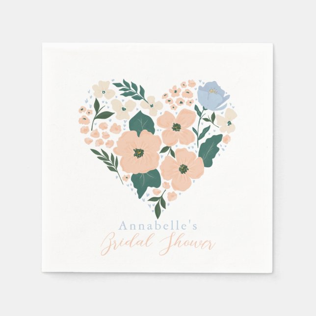 Pink Floral Heart Bridal Shower Napkins (Front)