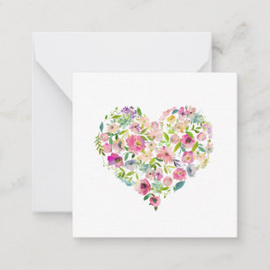 Pink Floral Heart Colorful Artisan Watercolor Love Note Card