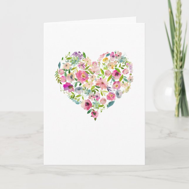 PInk Floral Heart Happy Mothers Day Card (Front)