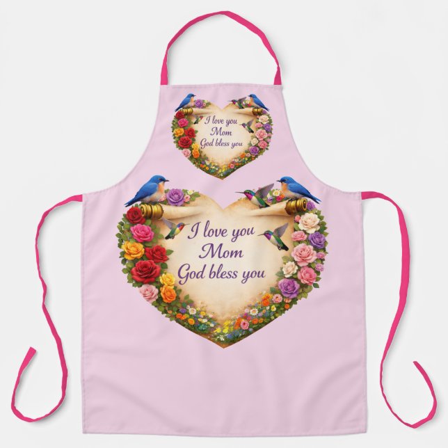 Pink Floral Heart  Kitchen Apron for Mom (Front)