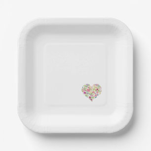 Pink Floral Heart Love Shower Wedding Baby Paper Plates
