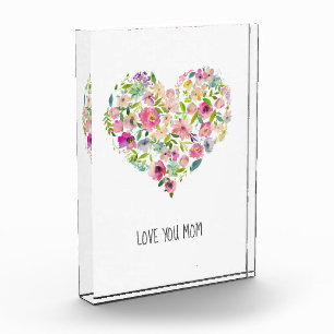 Pink Floral Heart LOVE YOU MOM Mothers Day Sweet Photo Block