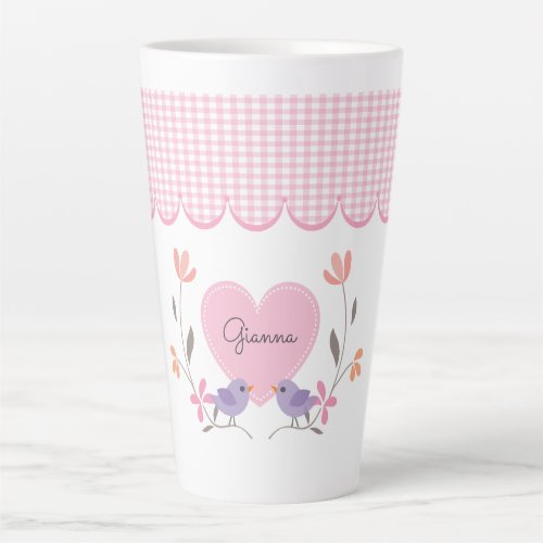 Pink Floral Heart Monogram Latte Mug